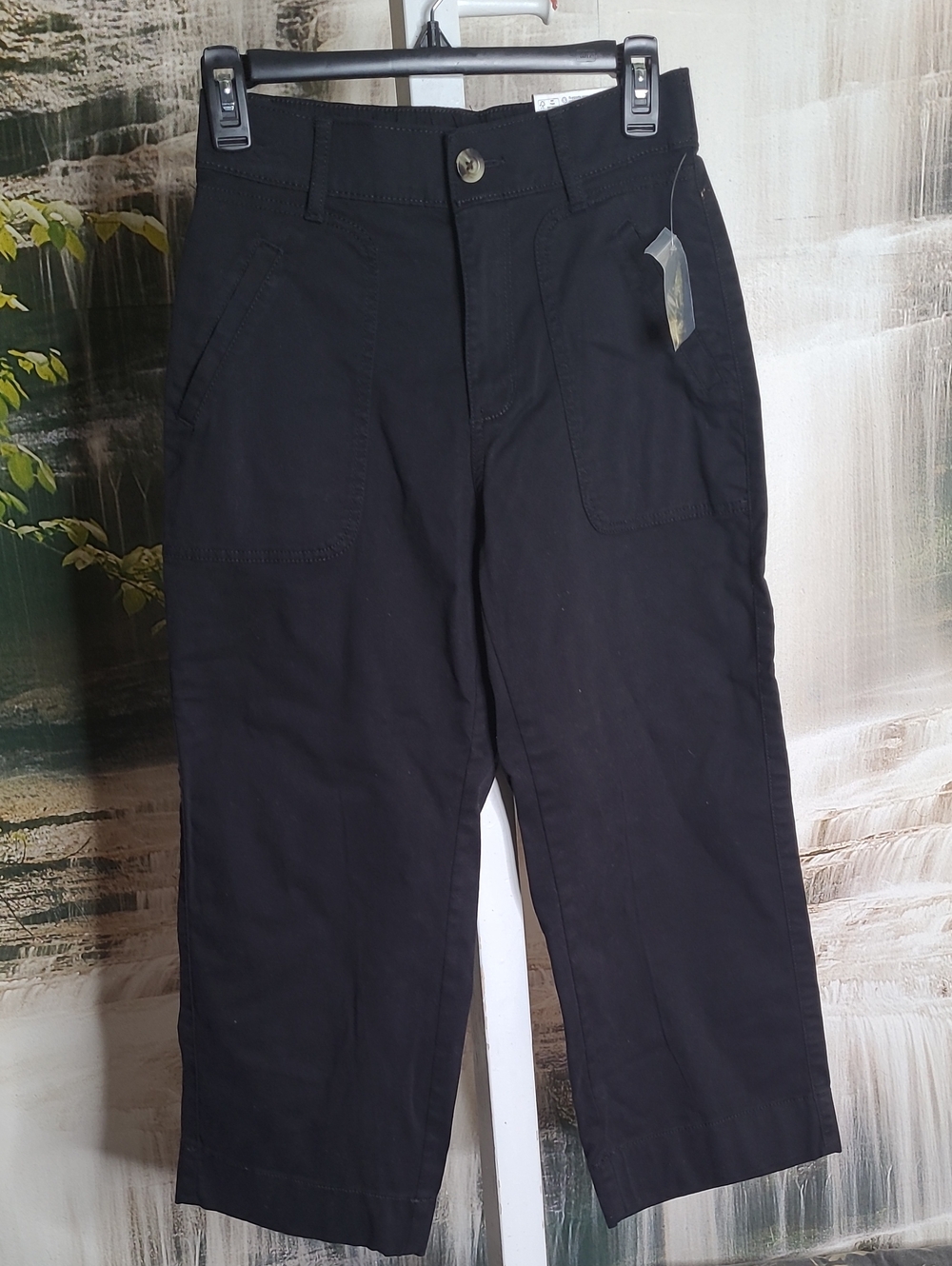 New! Sonoma Womens XS Petite Black Cropped High Rise Chino Pants Wide Leg